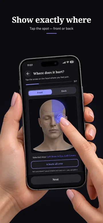 Show exactly where. Tap the spot, front or back.